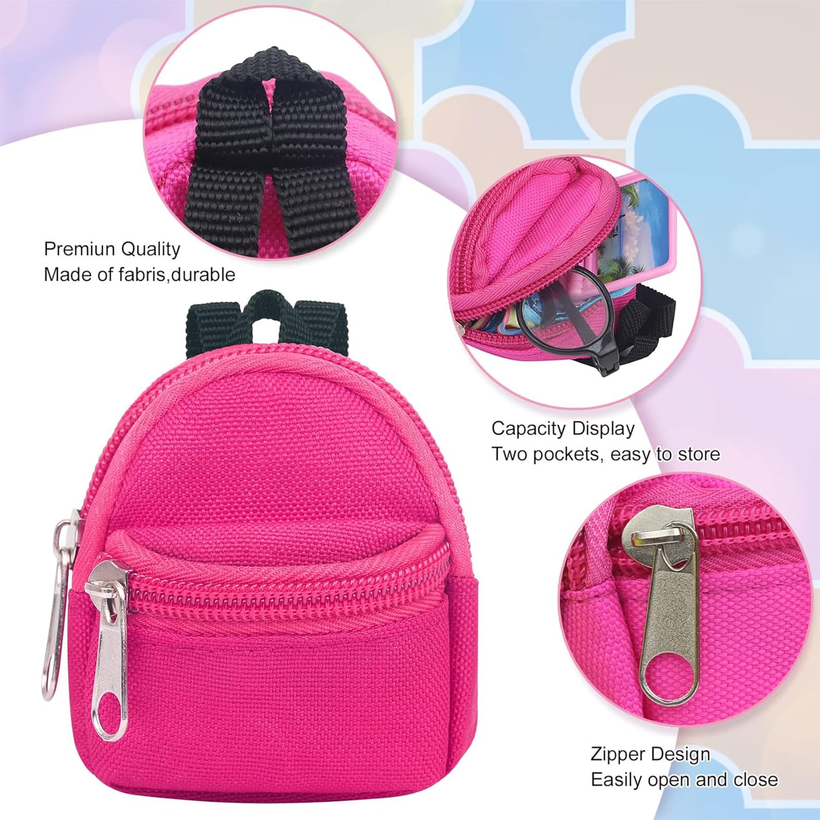 PanniOhye 6PCS Mini Doll Backpack for 15cm/17cm Vinyl Dolls - Blind Box Accessories, Multi-Color, Holds Small Items (Pattern)