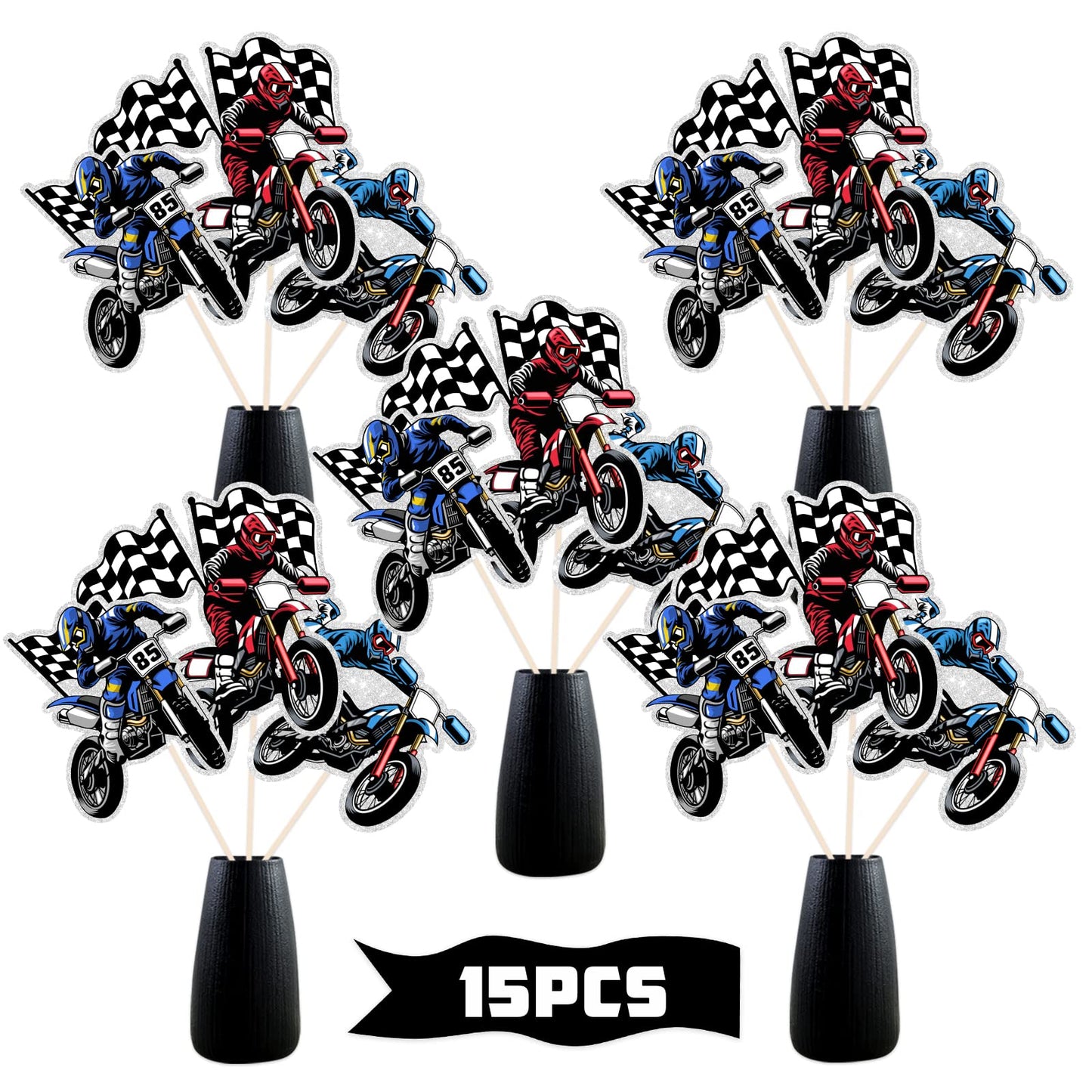 Racing Motorcycle Table Decorations - Motocross Theme Table Centerpiece - Extreme Sports Party Decorations Supplies - 15PCS