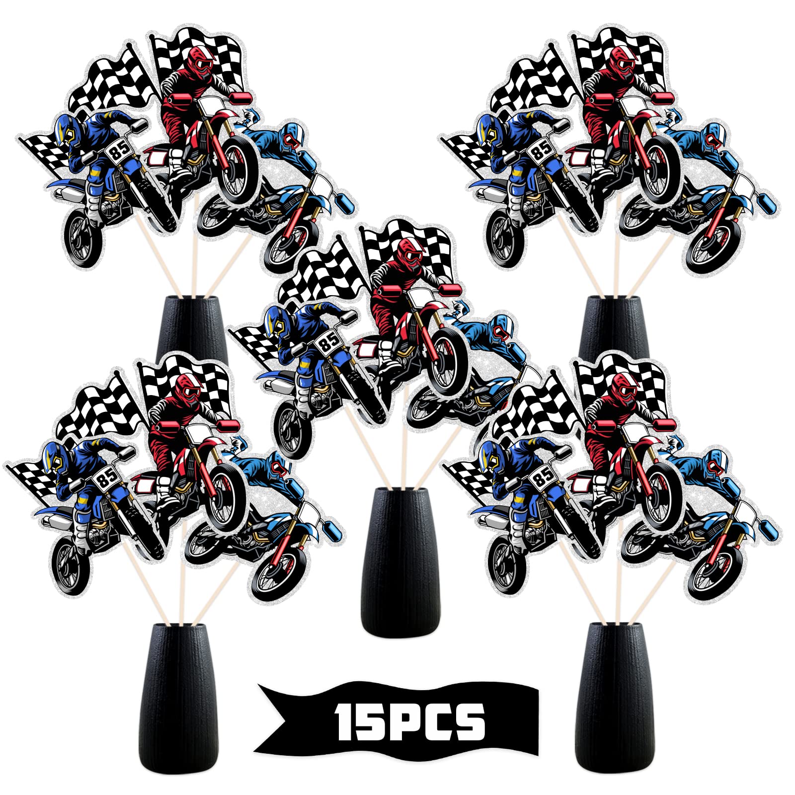 Racing Motorcycle Table Decorations - Motocross Theme Table Centerpiece - Extreme Sports Party Decorations Supplies - 15PCS
