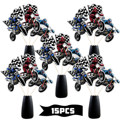 Racing Motorcycle Table Decorations - Motocross Theme Table Centerpiece - Extreme Sports Party Decorations Supplies - 15PCS