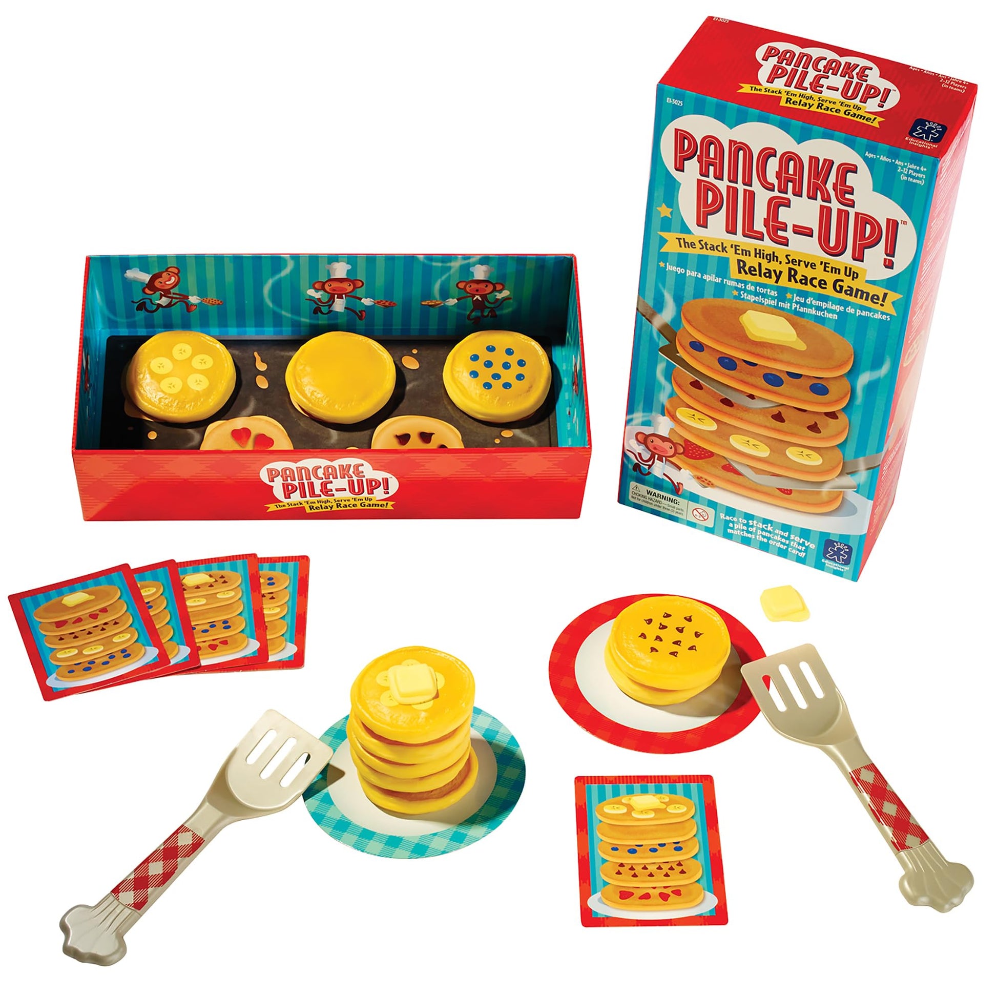Educational Insights Pancake Pile-Up - Relay Race Games for Kids, Gross Motor Preschool Games for 4 Year Olds, Birthday Party Activities, Matching