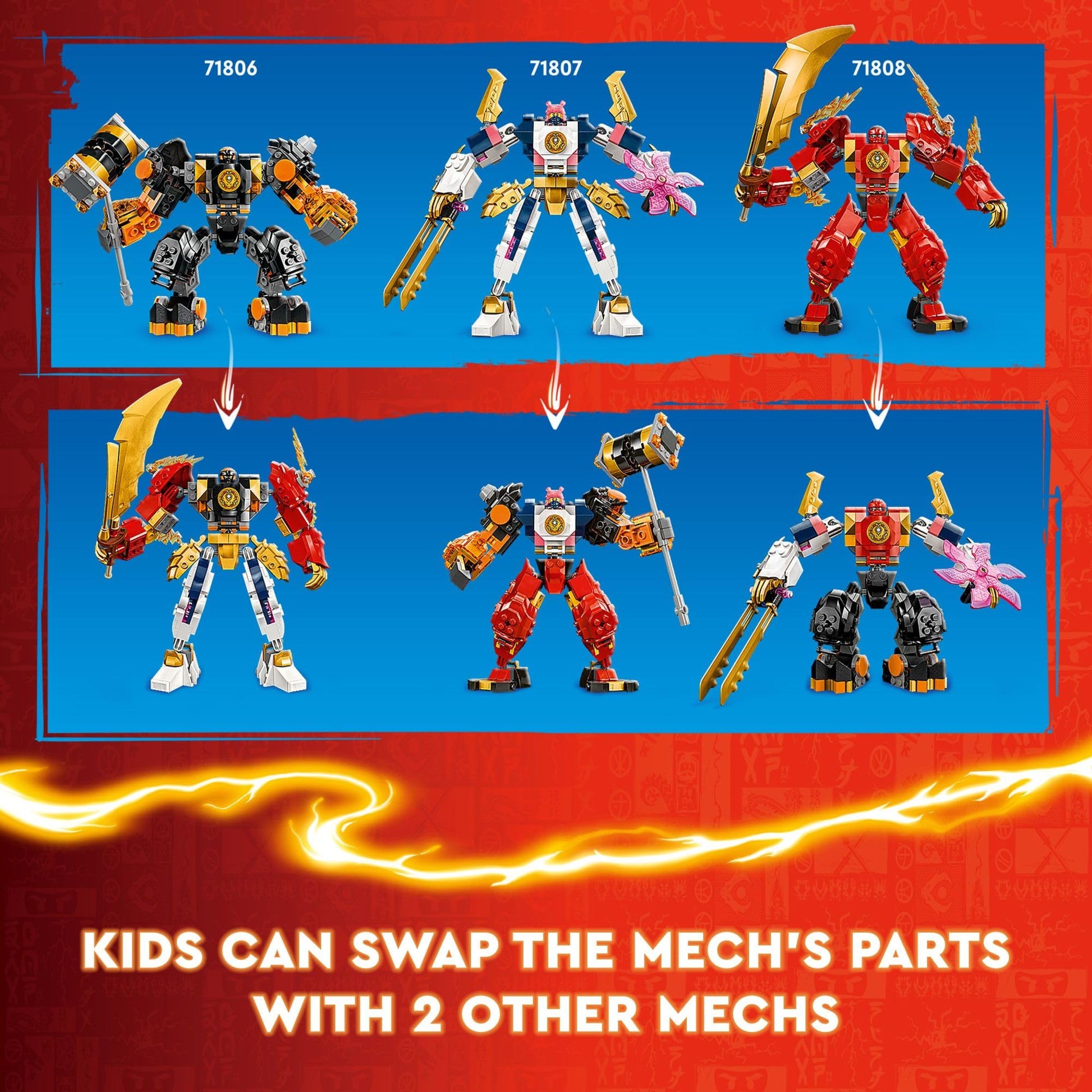 LEGO NINJAGO Cole’s Elemental Earth Mech Mini Ninja Toy, Customizable Action Figure Adventure Toy with Cole and Wolf Warrior Minifigures, Ninja Gift