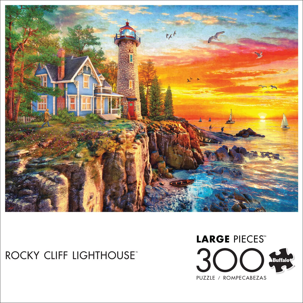 Buffalo Games - Rocky Cliff Lighthouse - 300 Large Piece Puzzle for Adults