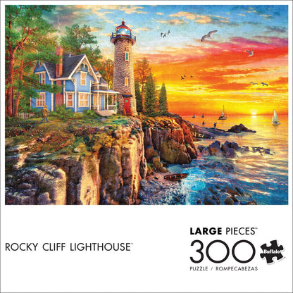 Buffalo Games - Rocky Cliff Lighthouse - 300 Large Piece Puzzle for Adults