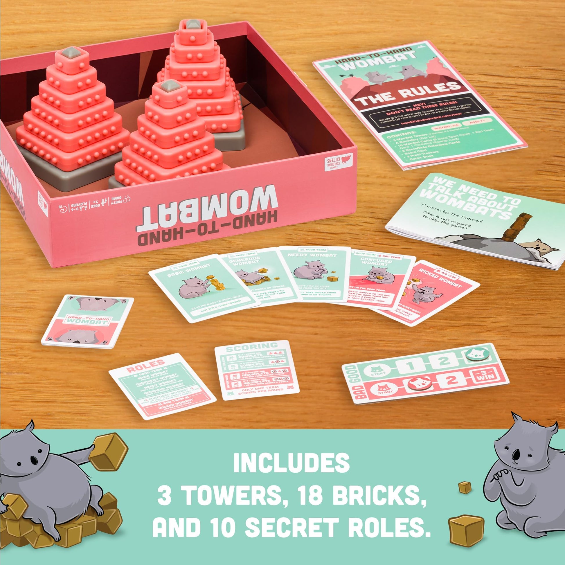 Exploding Kittens Hand to Hand Wombat 3-6 Players - Ages 7+ - 15 Minutes to Play - A Game of Teamwork and Trouble-Makers - Party Game, Family Game