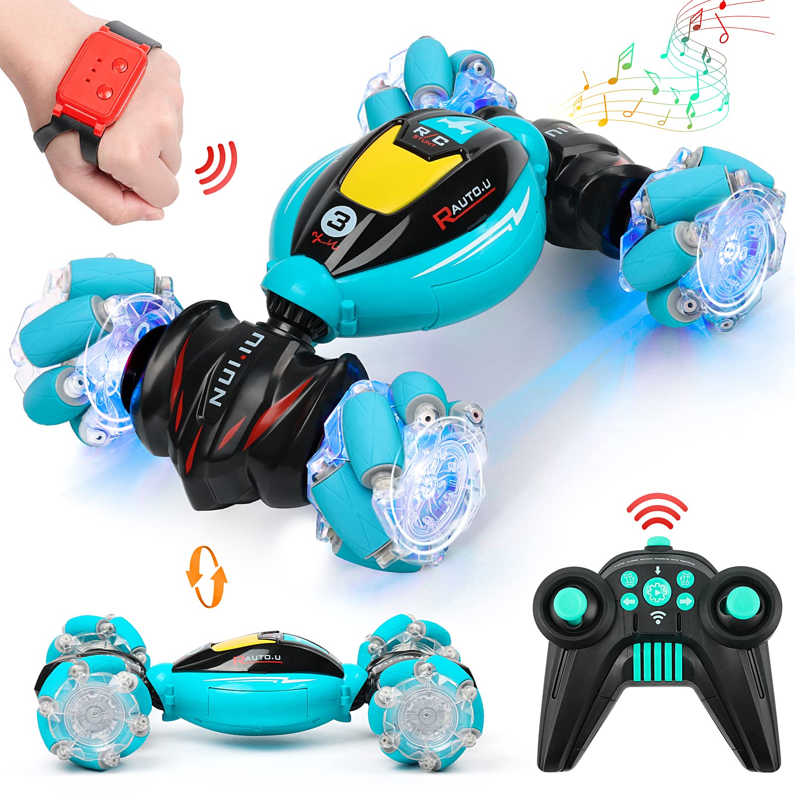 DDAI Gesture Sensing RC Stunt Car, 2.4GHz 4WD Hand Controlled & Remote Control Transforming Vehicle with 360° Flips, Birthday Toy Gifts for Boys Ages