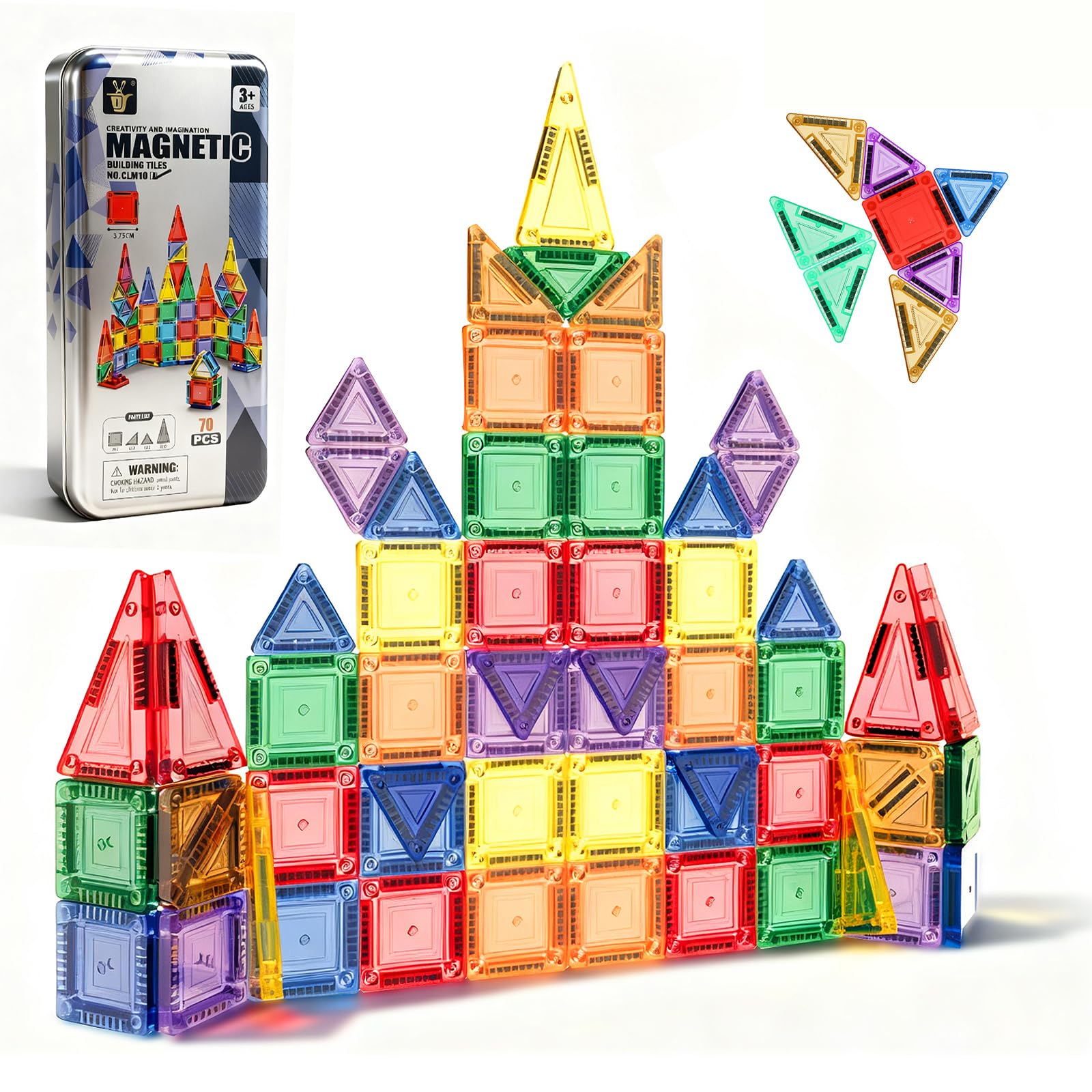 Logth 70PCS Mini Magnetic Tiles Toddlers Toys: Montessori Building Magnet Blocks STEM Bins Travel Storage Construction Set, Birthday for Kids 3-8