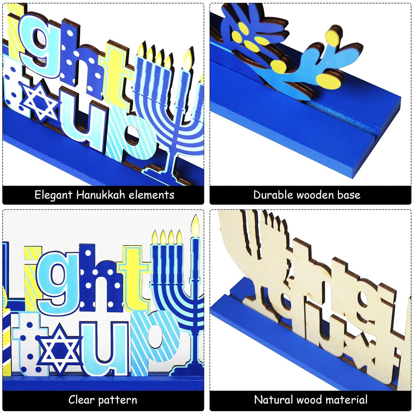 4 Pieces Hanukkah Party Decorations Wooden Chanukah Party Supplies Hanukkah Centerpieces Table Decorations for Home Holiday