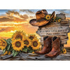 Puzzles for Adults 500 Pieces, Cowboy Hat and Cowboy Boot Jigsaw Puzzles - Sunset Psalm of the West, Impossible Sunflower Puzzles for Seniors Family
