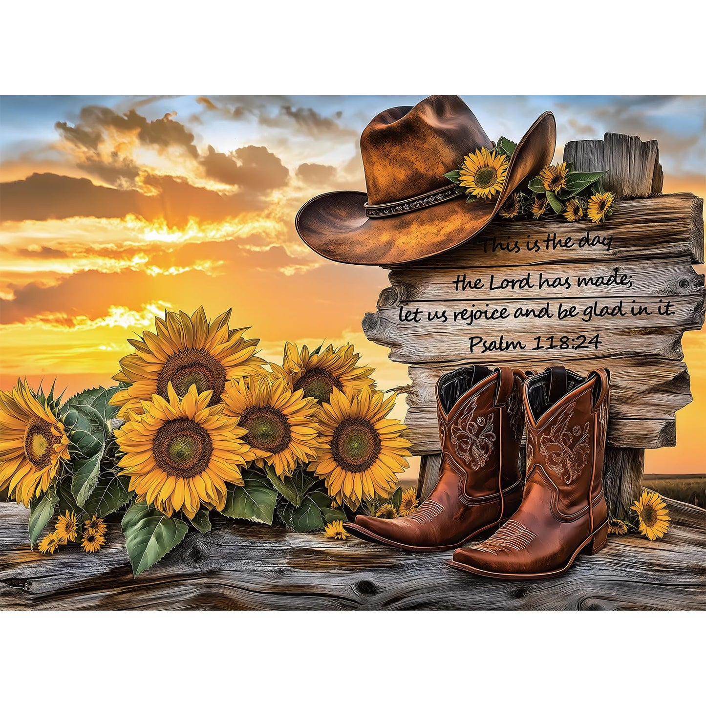 Puzzles for Adults 500 Pieces, Cowboy Hat and Cowboy Boot Jigsaw Puzzles - Sunset Psalm of the West, Impossible Sunflower Puzzles for Seniors Family