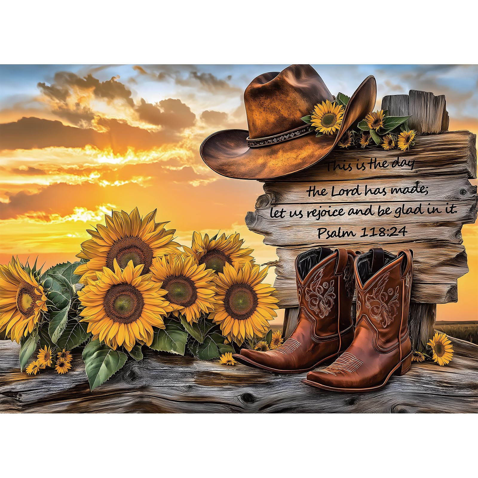 Puzzles for Adults 500 Pieces, Cowboy Hat and Cowboy Boot Jigsaw Puzzles - Sunset Psalm of the West, Impossible Sunflower Puzzles for Seniors Family