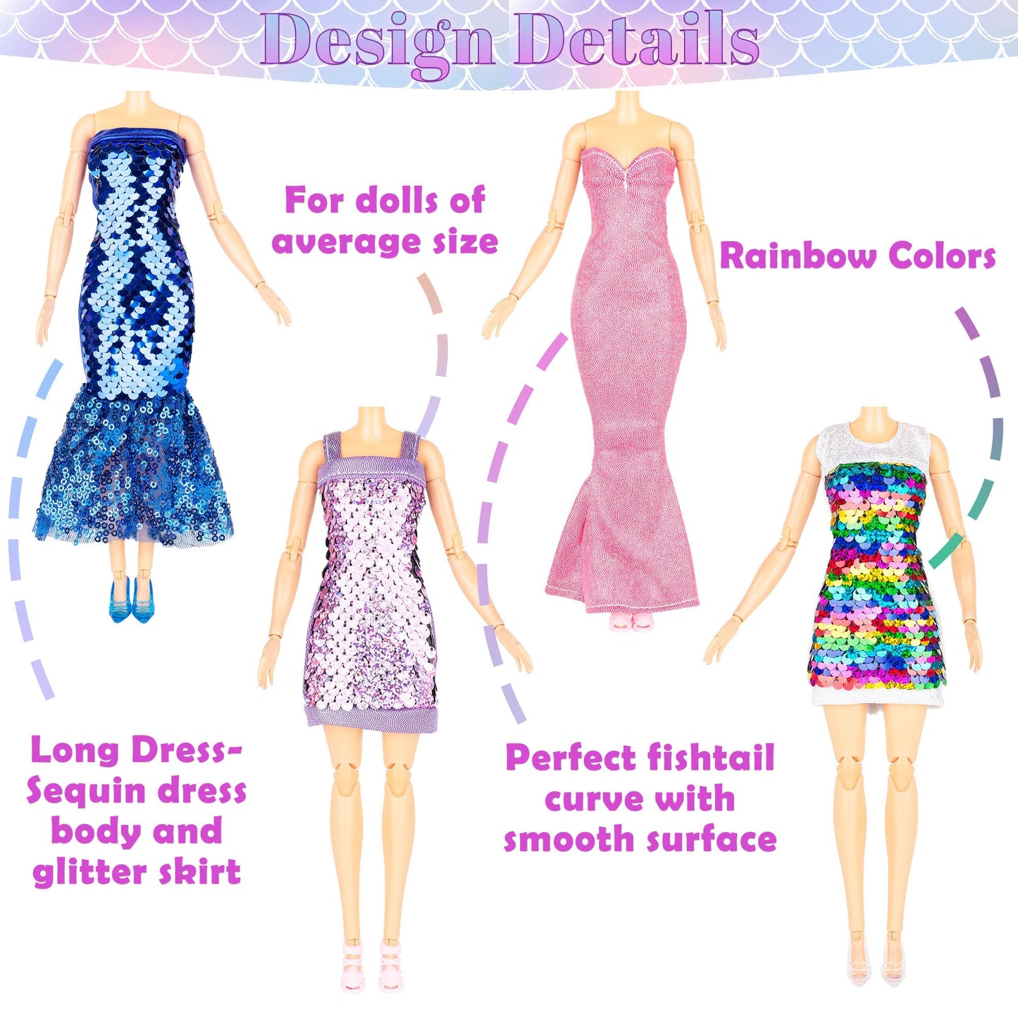 Keysse 29-Piece Sequin Mermaid Doll Clothes for 11.5 Inch Dolls
