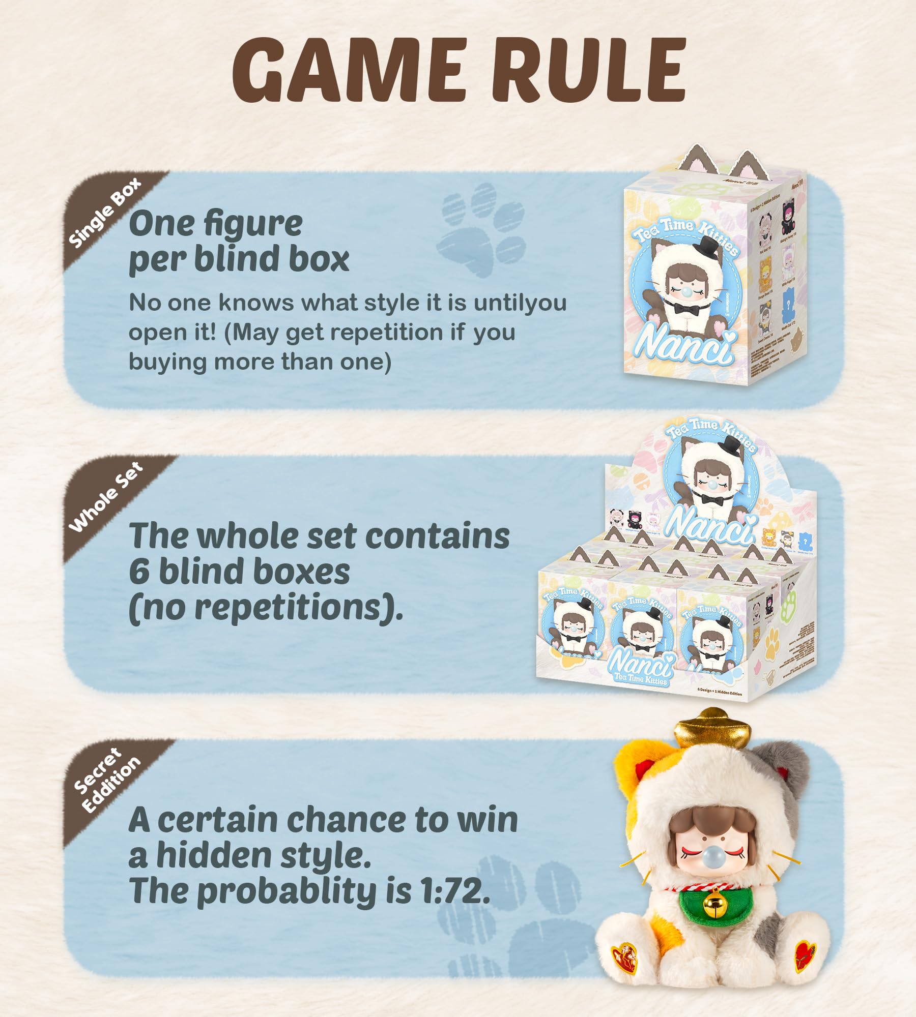 ROBOTIME Plush Doll Blind Box Figure, Animal Mystery Box, Adorable Kawaii Collectible Toy for Girls, Women, Room Decor, Tea Time Kitties (1 pcs)