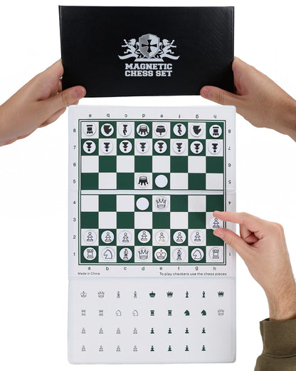 WE Games Mini Magnetic Travel Chess Set - 10-Inch Foldable Board with Durable Vinyl Pieces & Extra Queens- Indoor & Outdoor Magnetic Chess Game