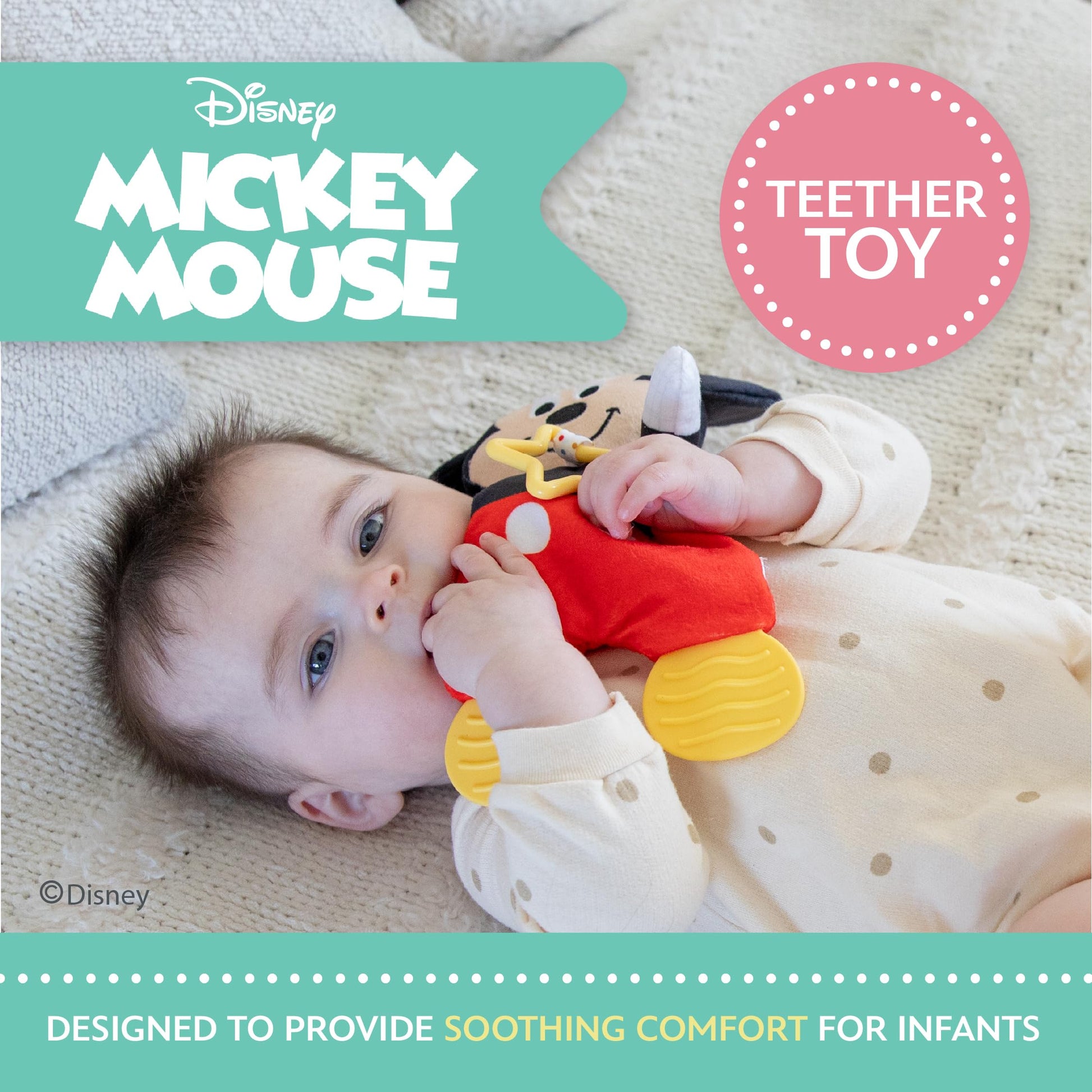 Kids Preferred Disney Baby Mickey Mouse Plush and Sensory Crinkle Teether Toys for Newborn Baby Boys and Girls 10 inches
