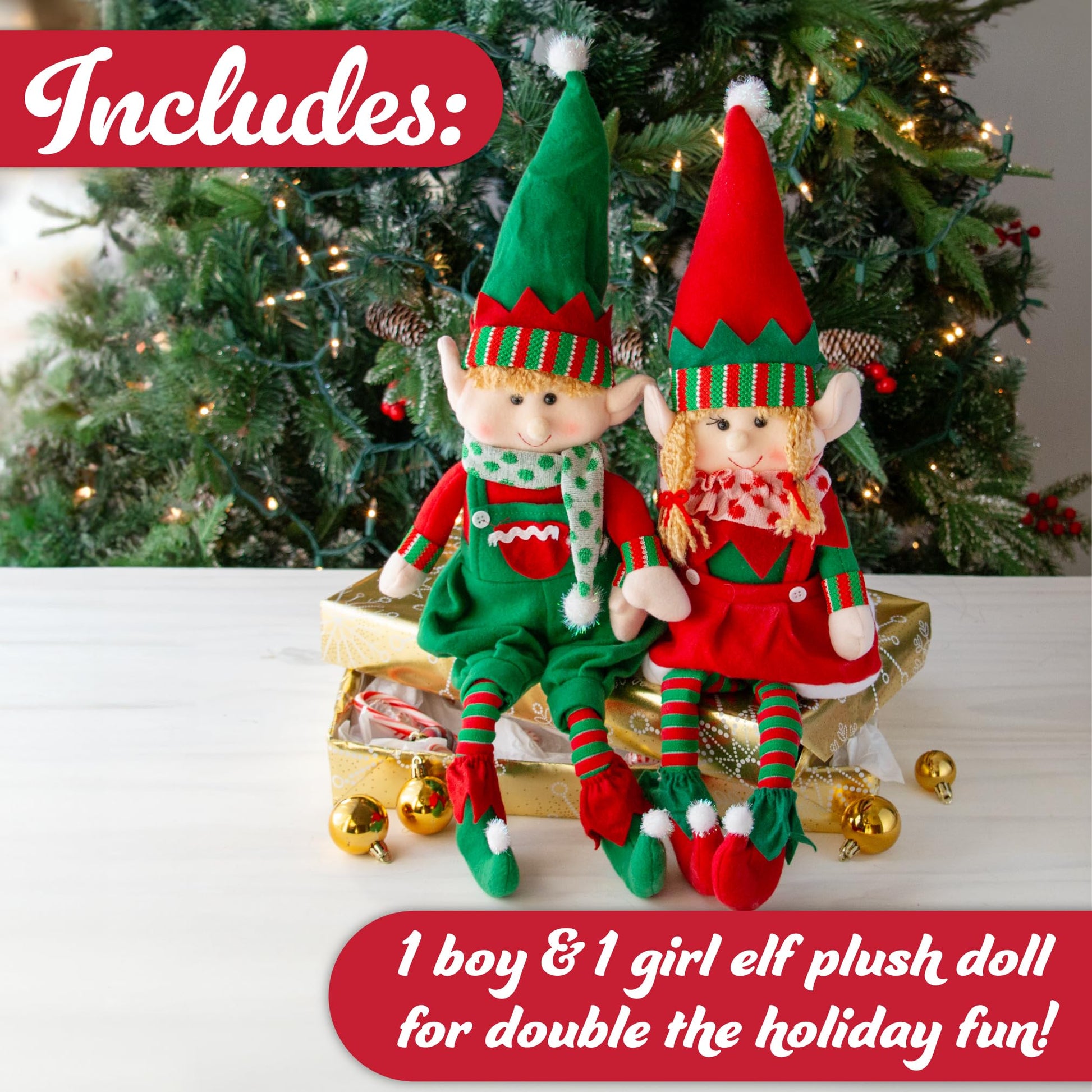 Elf Plush Christmas Stuffed Dolls, Set of 2-18" Boy and Girl Elves Holiday Cute Plush Shelf Toys - Fun Kids Buddy Figurine Decorations, Christmas