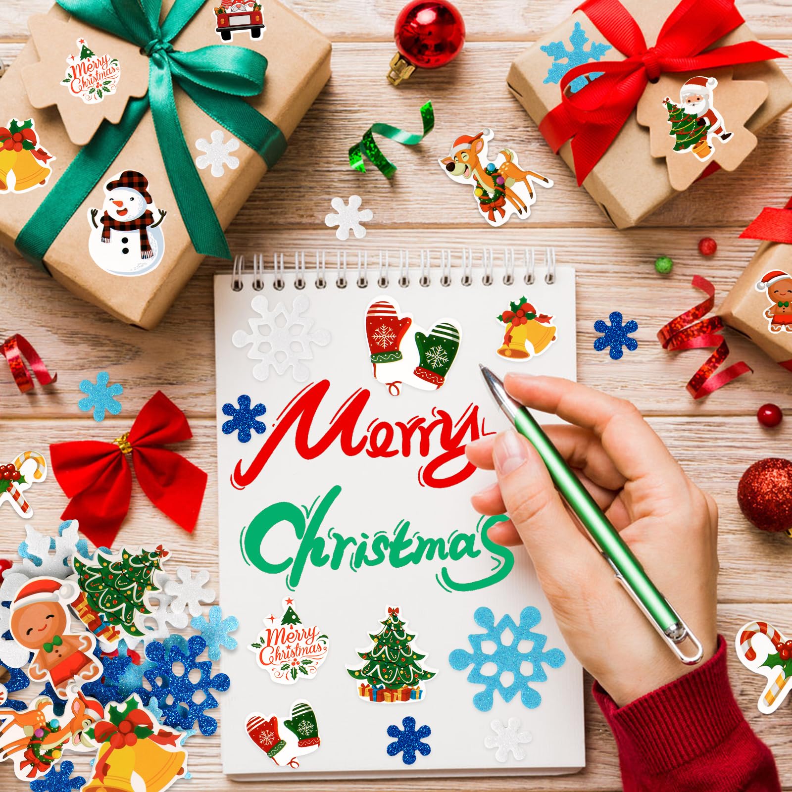 360Pcs Christmas Foam Stickers, Christmas Tree Snowman Elk Glitter Snowflake Foam Stickers for Xmas Party Favors DIY Crafts Decor