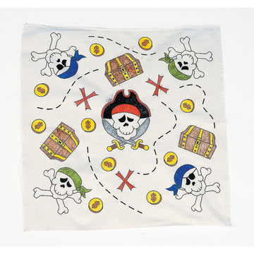 Fun Express Color Your Own Pirate Bandanas Bulk 12 Pack - White Cotton Bandana Set for Kids DIY Crafts & Classroom Activities | Pirate Party Favors