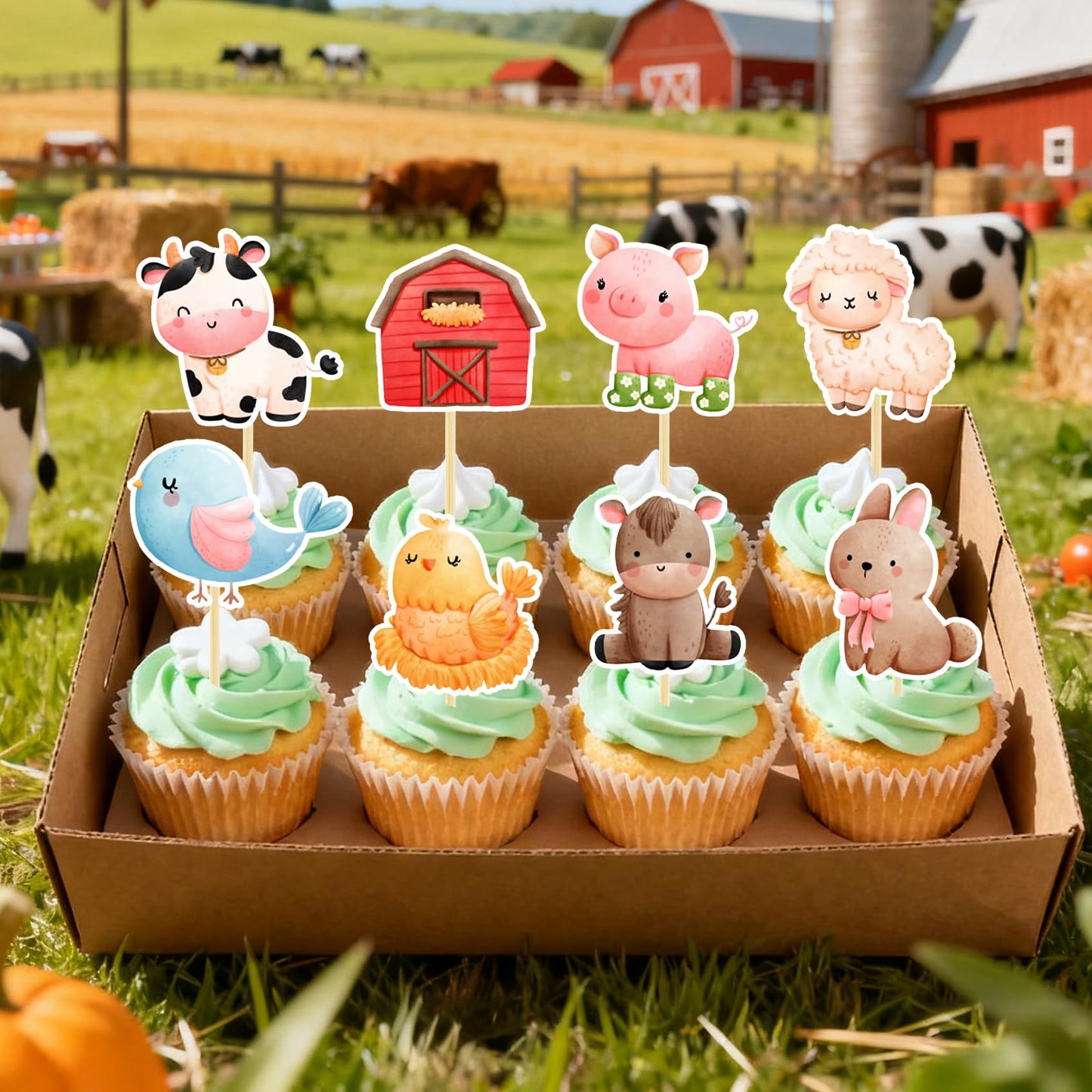20Pcs Farm Cake Decorations Farm Cake Topper for Animal Farm Baby Shower Supplies