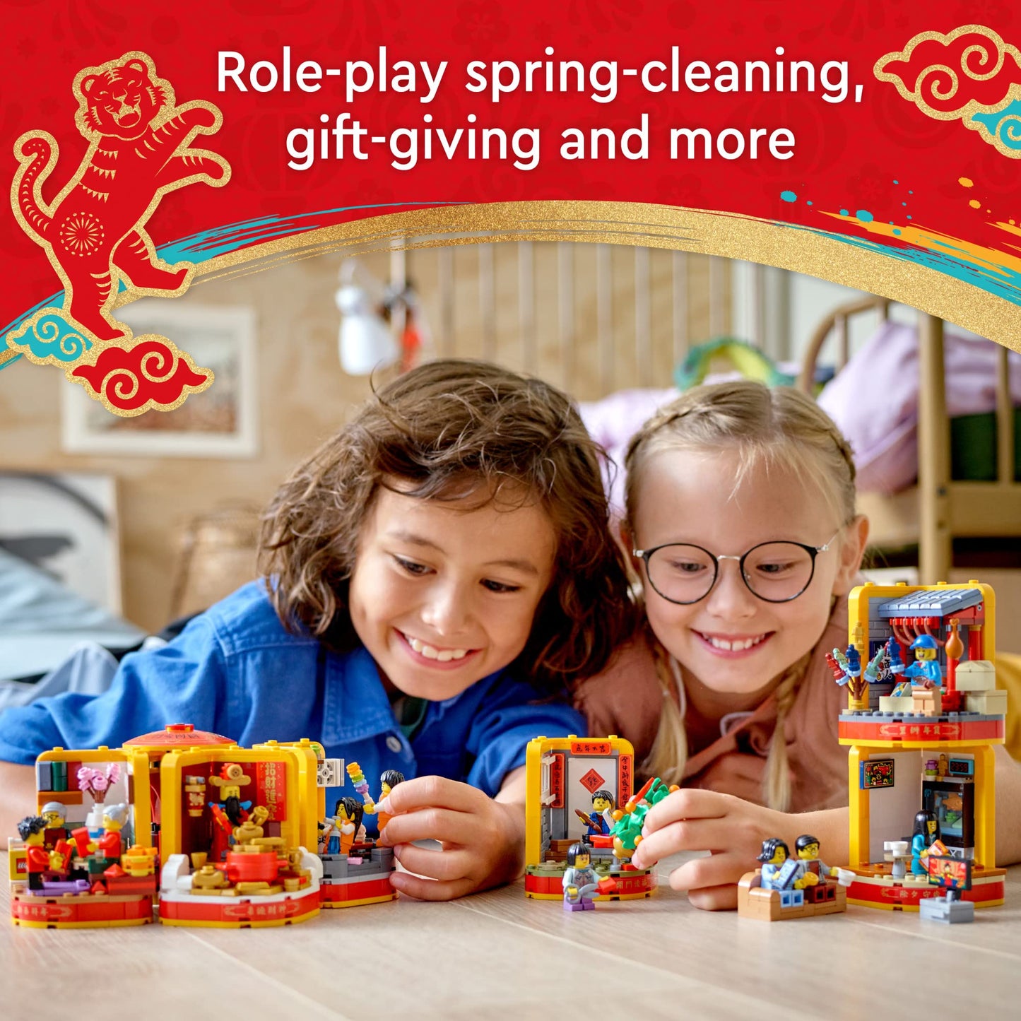 LEGO Lunar New Year Traditions 80108 Building Kit; Gift Toy for Kids Aged 8 and Up; Building Set Featuring 6 Festive Scenes and 12 Minifigures