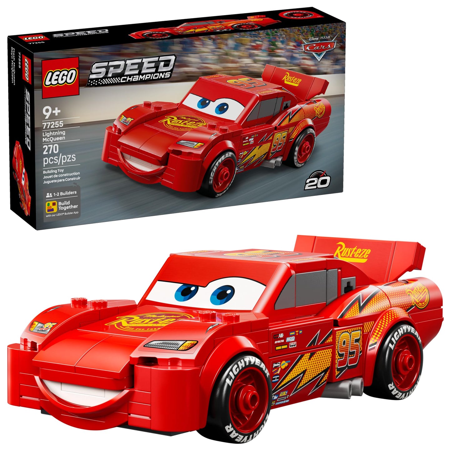 LEGO Speed Champions Lightning McQueen Toy - Disney Pixar Cars Building Blocks for Kids, Boys & Girls, Ages 9+ - Pretend Play Race Car & Bedroom Shelf