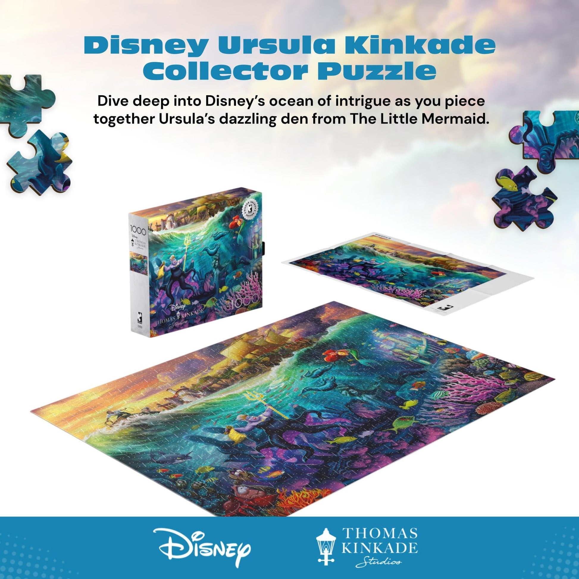 Buffalo Games - Thomas Kinkade Disney Ursula 1000 Piece Puzzle Silver Select Premium Jigsaw Puzzle with Full Color Reference Poster