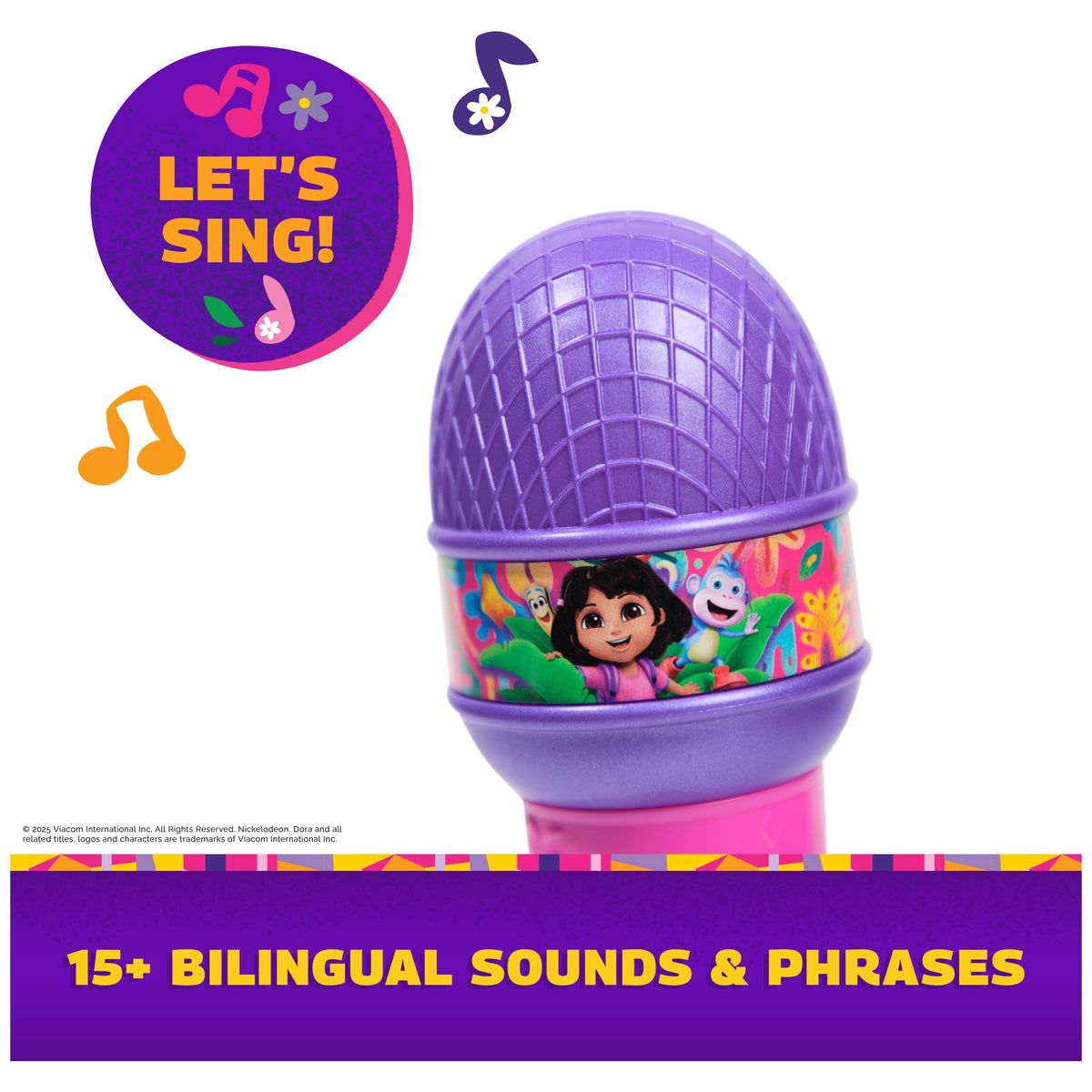 Dora, Rainforest Rhythms Microphone with Music, Sound Fx & Bilingual Phrases, Kids Toys for Girls & Boys Ages 3 and Up