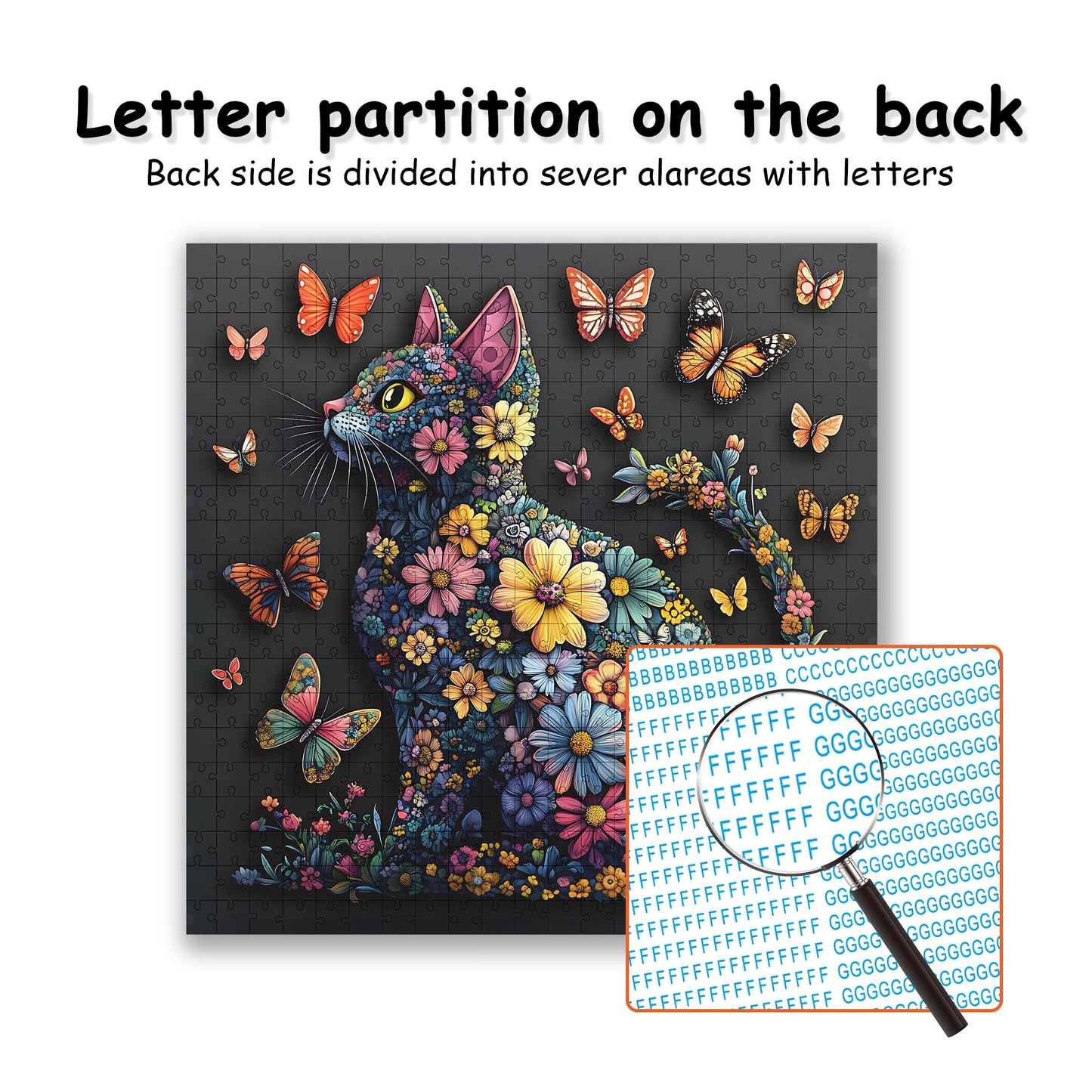Cat 1000 Piece Puzzle for Adults, Butterfly Jigsaw Puzzles, Black Cat Flower Puzzle for Home Decor, Finished Size 23.98 * 23.98", with 1:1 Poster