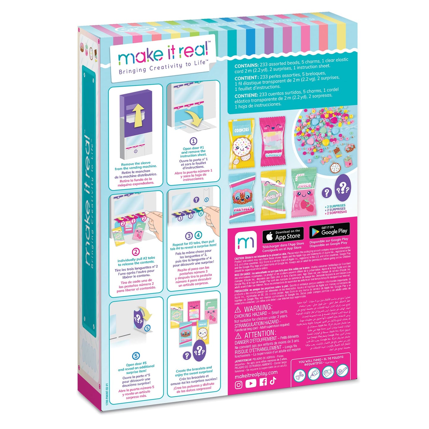 Make It Real: Snackers Bracelet Kit Vending Machine - Make 5 Snack-Themed Charm Bracelets, Pull Tab to Dispense The Jewelry Kit, Girls & Kids Ages 8+