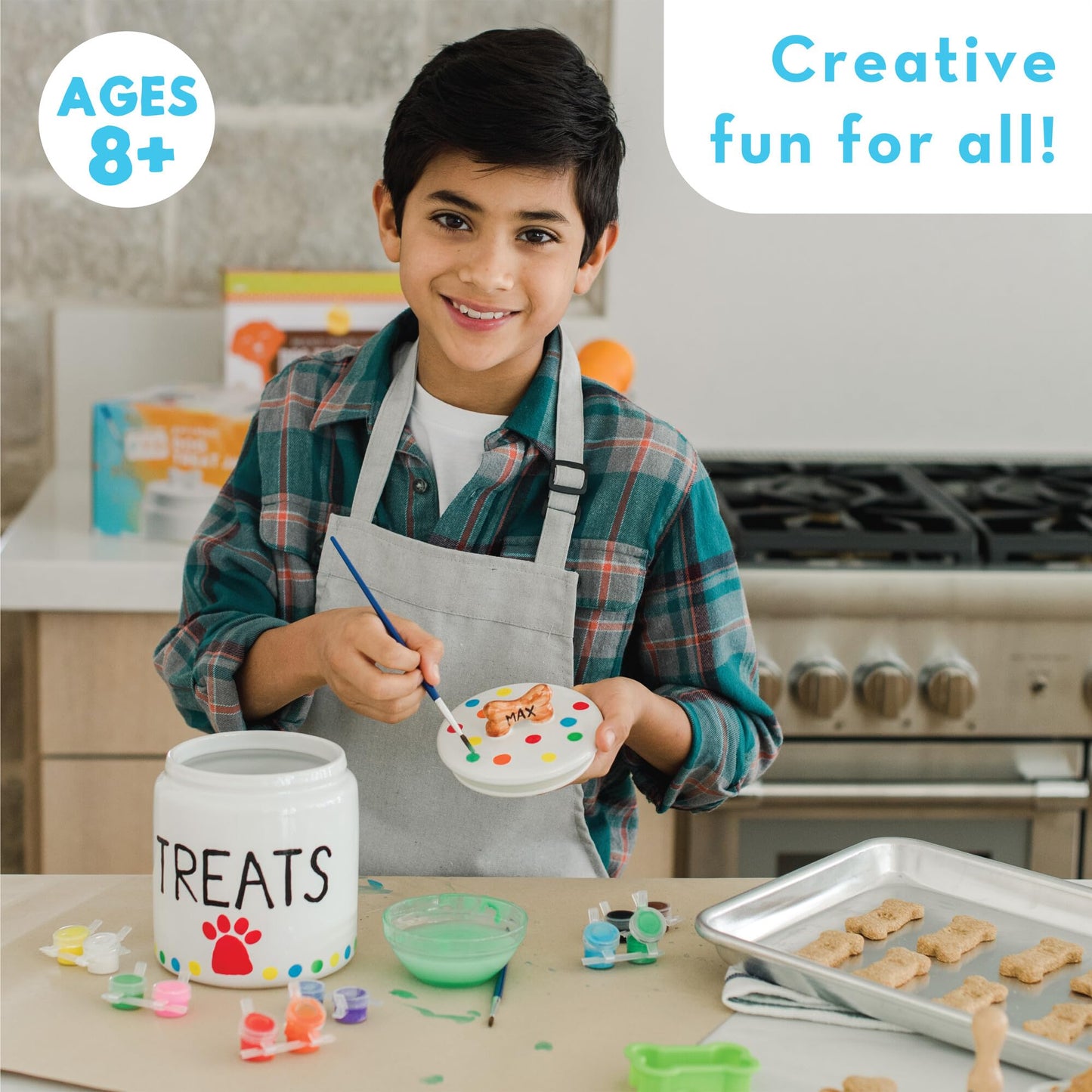 MindWare Paint Your Own Porcelain: Dog Treat Jar Craft Kit - Includes Porcelain Dog Treat jar, 12 Bright Colors of Porcelain Paint, 2 paintbrushes