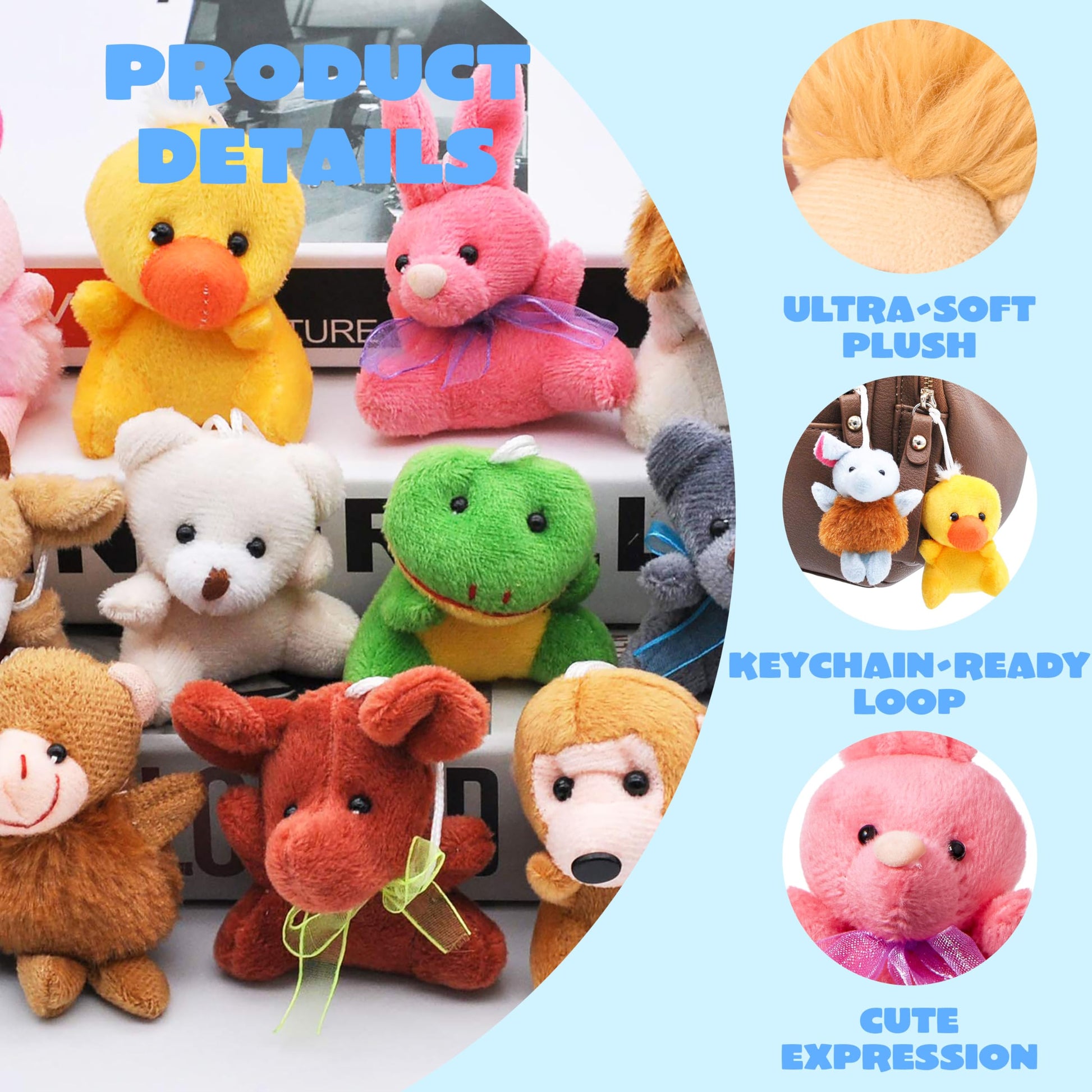 JOYIN 24 Pack Mini Animal Plush Toy Assortment (24 Units 3" Each), Animals Keychain Decoration for Kids, Small Stuffed Animal Bulk for Kids, Carnival