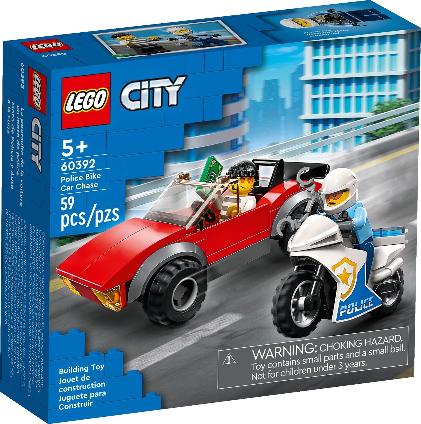 LEGO City Police Bike Car Chase 60392, Toy with Racing Vehicle & Motorbike Toys for 5 Plus Year Olds, Kids Gift Idea, Set Featuring 2 Officer