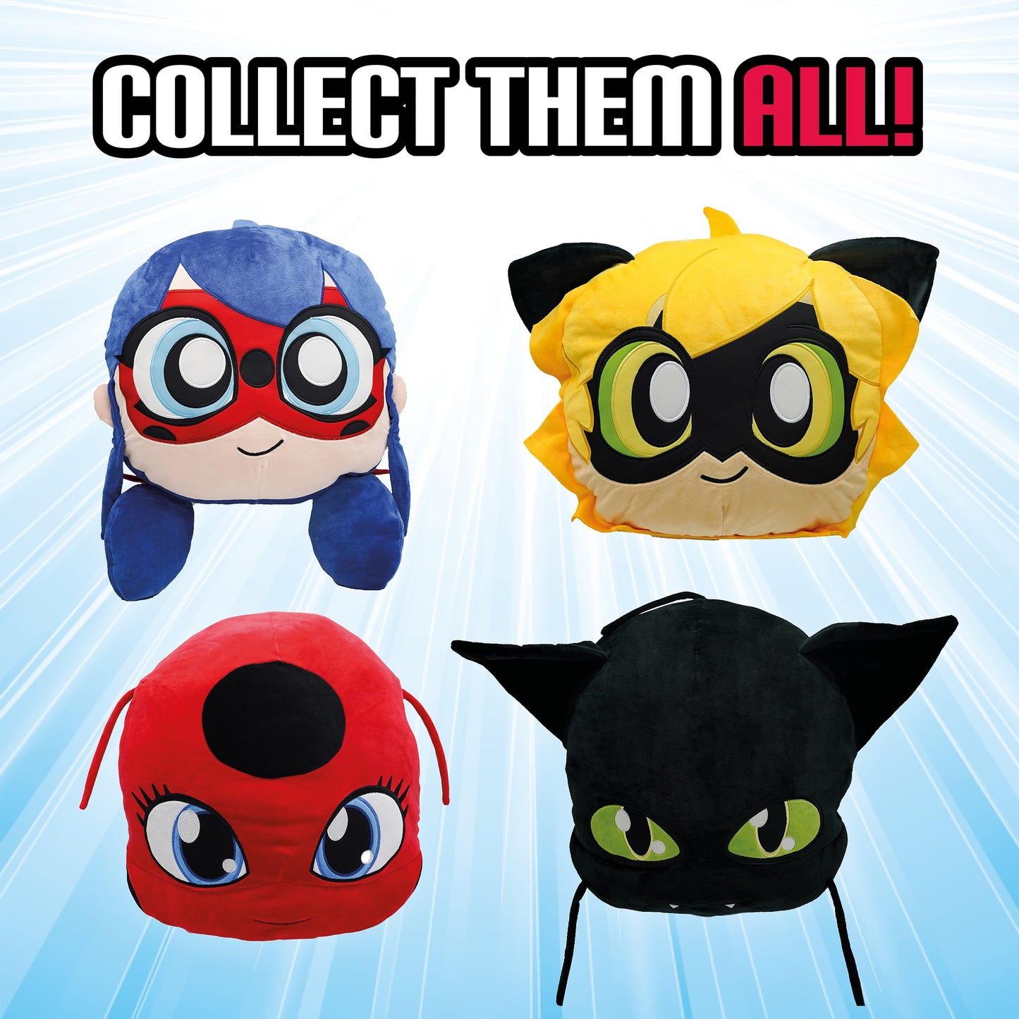 Miraculous Ladybug Plagg Plush Pillow with Large Zipper Secret Pocket - 14.8-inch Extra Soft, Cuddly, Fluffy Decorative Cushion - Ideal Nap Pillow