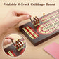 Cribbage Board, Foldable 4-Track Cribbage Board Game Set, Solid Wood Game Board with 12 Brass Pegs & Felt-Lined Storage, for 2-4 Players,