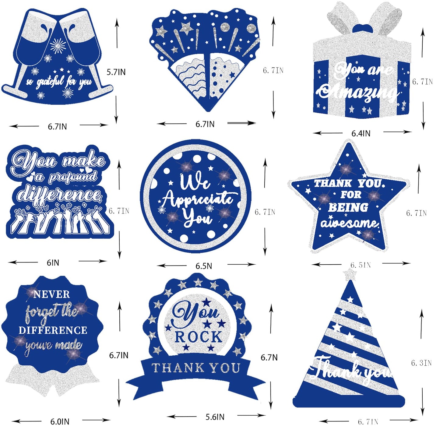 9PCS We Appreciate You Honeycomb Centerpieces Blue Silver Glitter Thank You Table Centerpieces Table Topper Decor Teacher Doctor Nurse Employee Staff