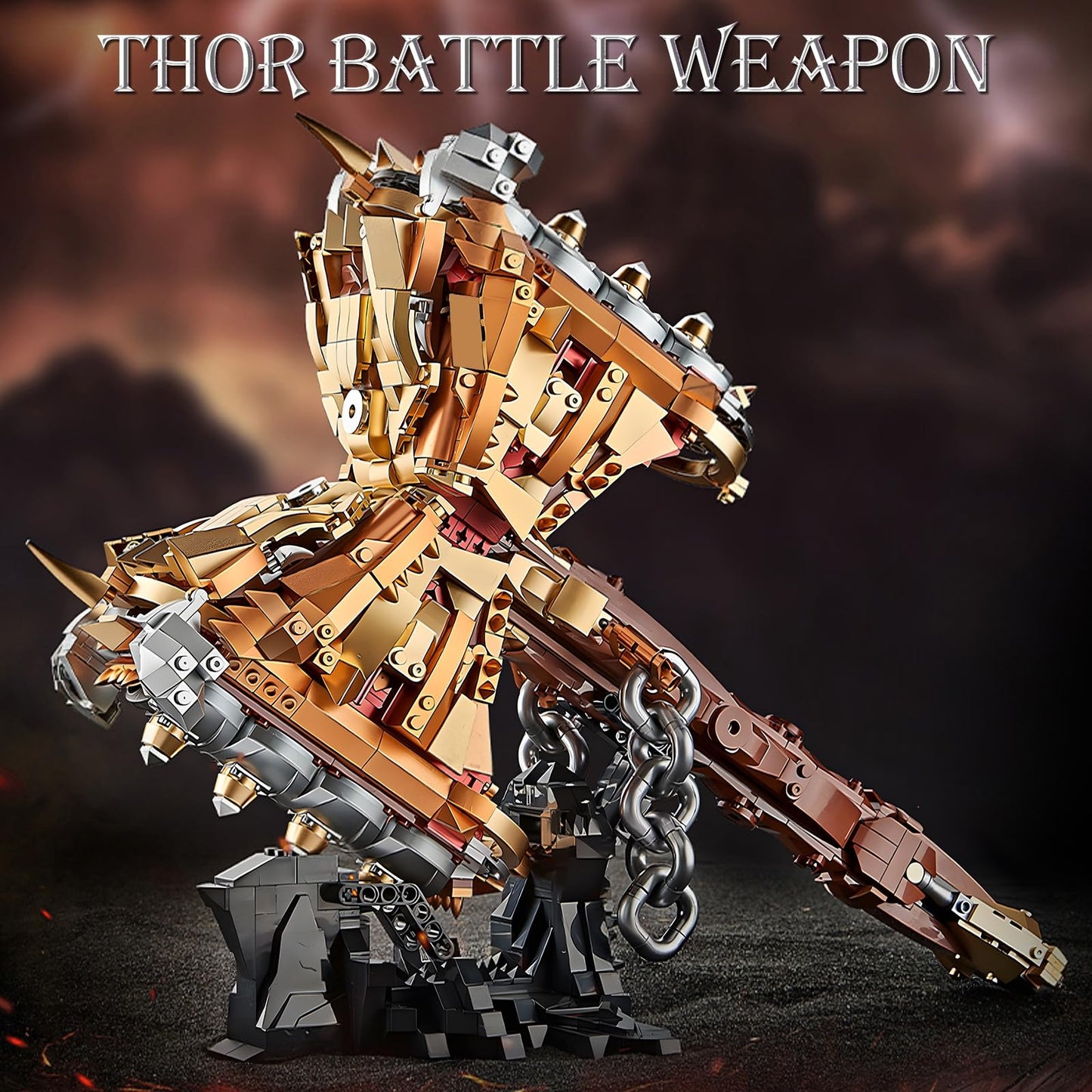 Finger Rock Thor Battle Hammer Building Blocks Set for Adults, Legendary Hammer Building Kit with a Base for Display, 1388 PCS Classic Toy Weapon