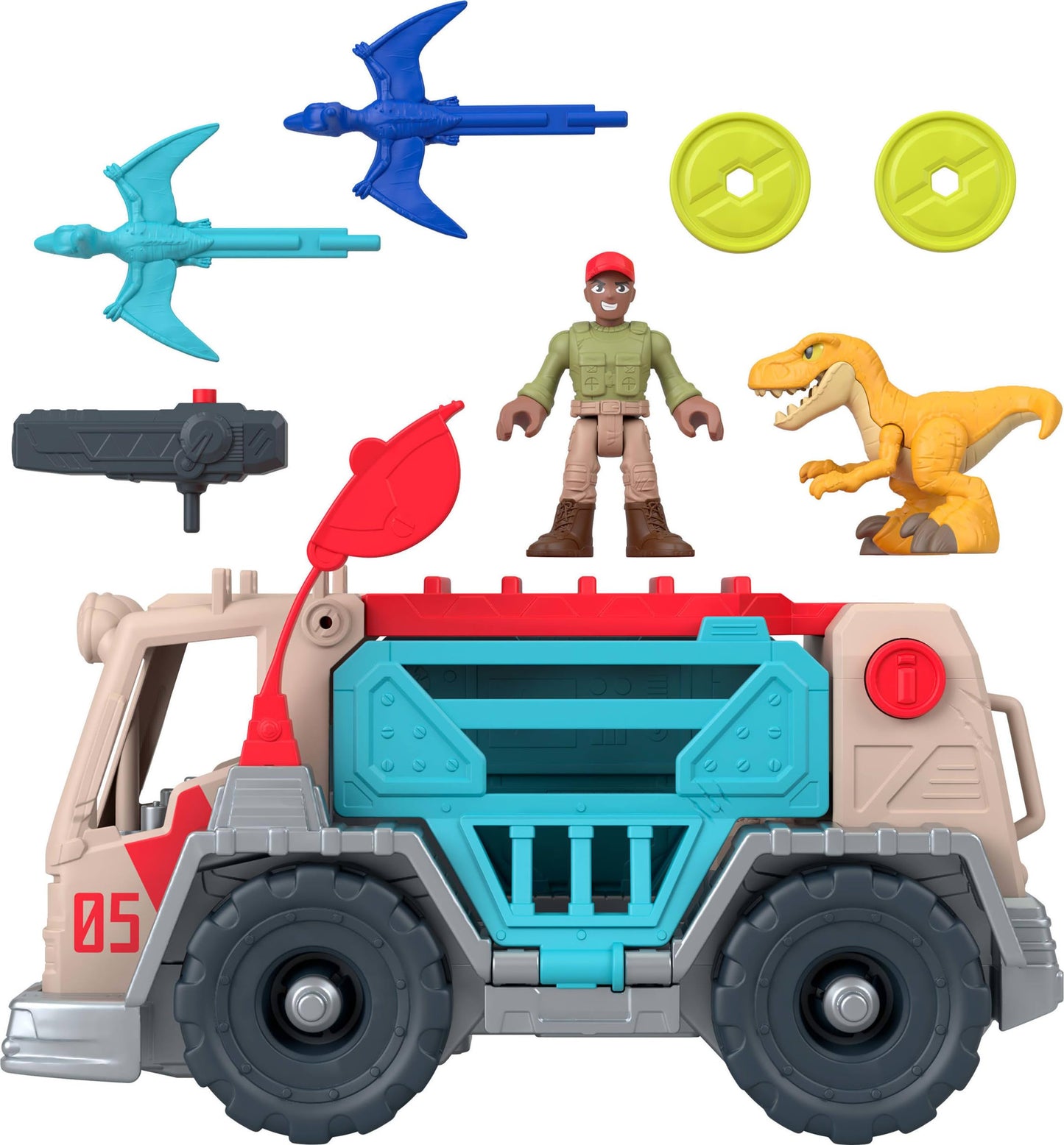 Fisher-Price Mattel Imaginext Jurassic World Trek ‘N Transform Toy Vehicle Play Set with Dinosaur, 3-inch Action Figure & Projectile Launcher