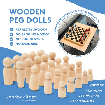 Woodpeckers Wood Peg People Set, 40 Piece Wood Peg Family (Peg People: Dad, Mom, Angel, Child, Baby) Unfinished Wooden Figurines for Crafting