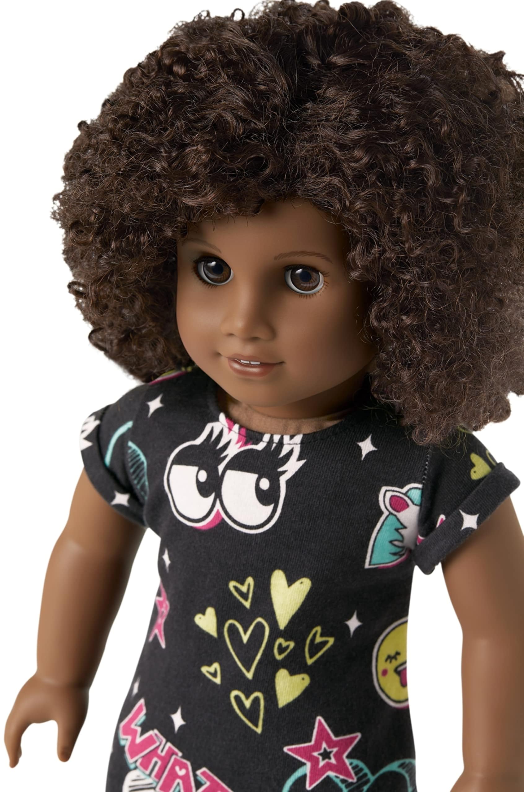 American Girl Truly Me 18-inch Doll #112 with Brown Eyes, Dark-Brown Hair, Deep Skin, Black T-shirt Dress, For Ages 6+