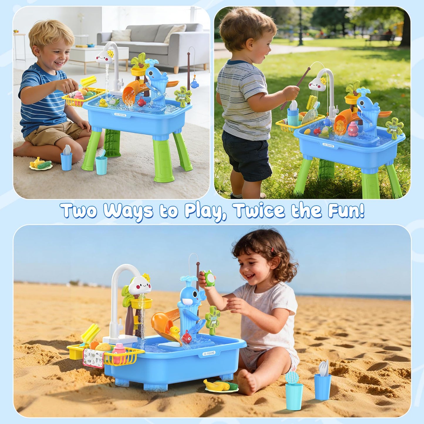 GGRH 2026 Upgraded Water Table for Toddlers 1-3 - Outdoor Toys for Kids Ages 4-8 with Pump, Summer Outside Sensory Activity Pool Toys, Kitchen Play