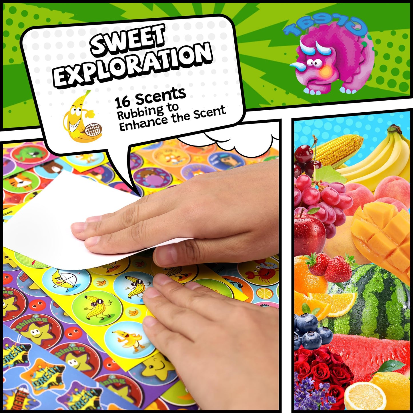 HORIECHALY Smelly Stickers Scratch and Sniff for Kids, Scented Stickers 48 Sheets 746 PCS 16 Different Scents, Sensory Fun Positive Reward