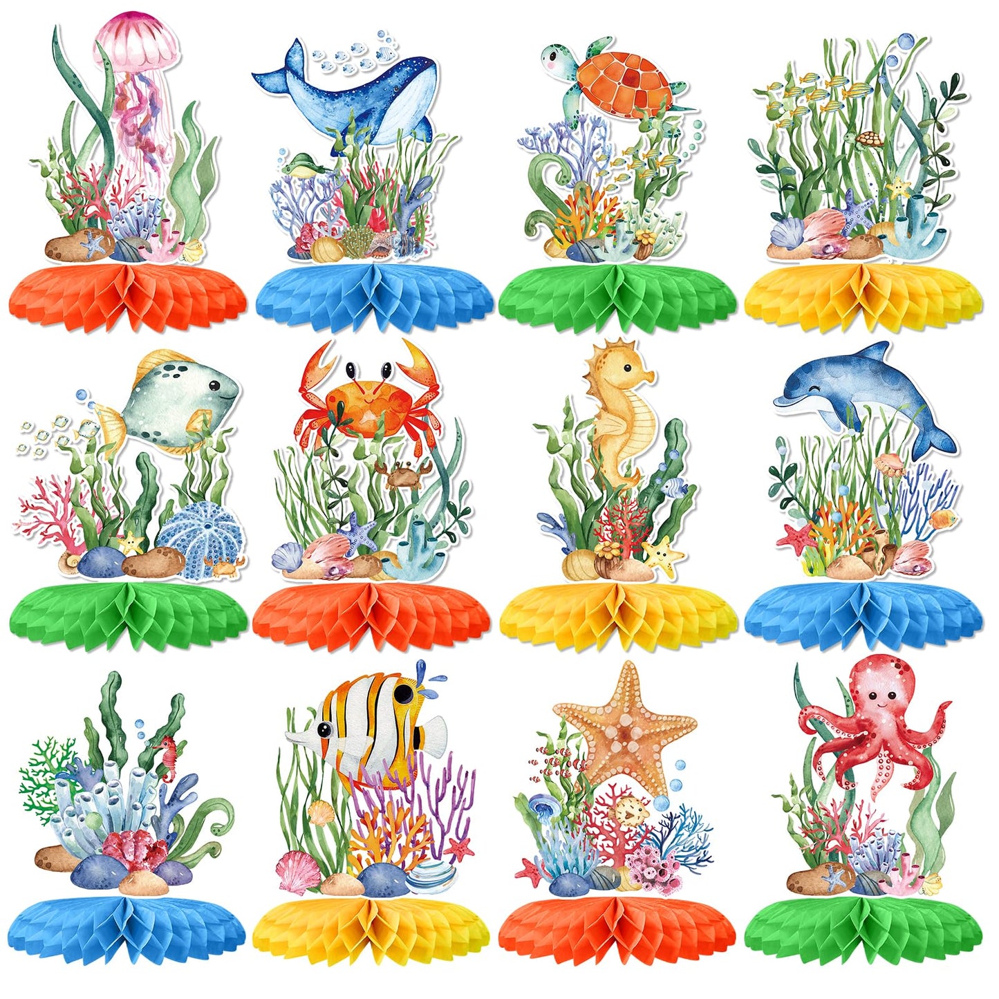 Tarklanda 12Pcs Ocean Sea Animal Honeycomb Centerpieces, Tropical Fish Under The Sea Birthday Party Decor Table Centerpieces for Ocean Themed Beach