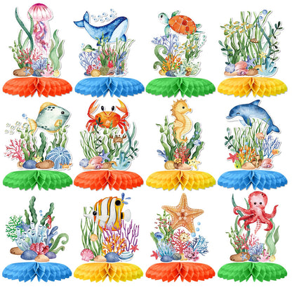 Tarklanda 12Pcs Ocean Sea Animal Honeycomb Centerpieces, Tropical Fish Under The Sea Birthday Party Decor Table Centerpieces for Ocean Themed Beach