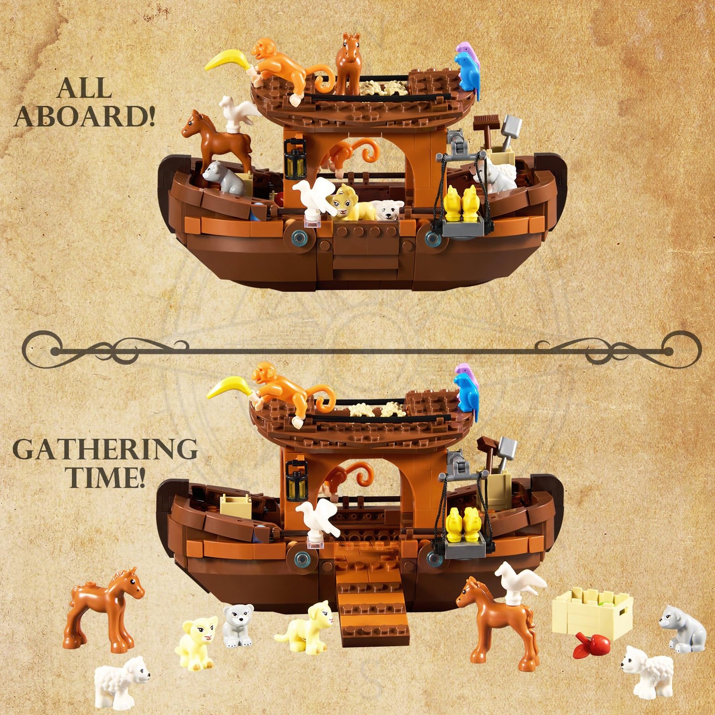 Noah's Ark Boat Building Blocks, Jesus Bible Religious Story Ship Toys with Animals & Plants Compatible with Lego, Baptism Gifts Easter Gifts