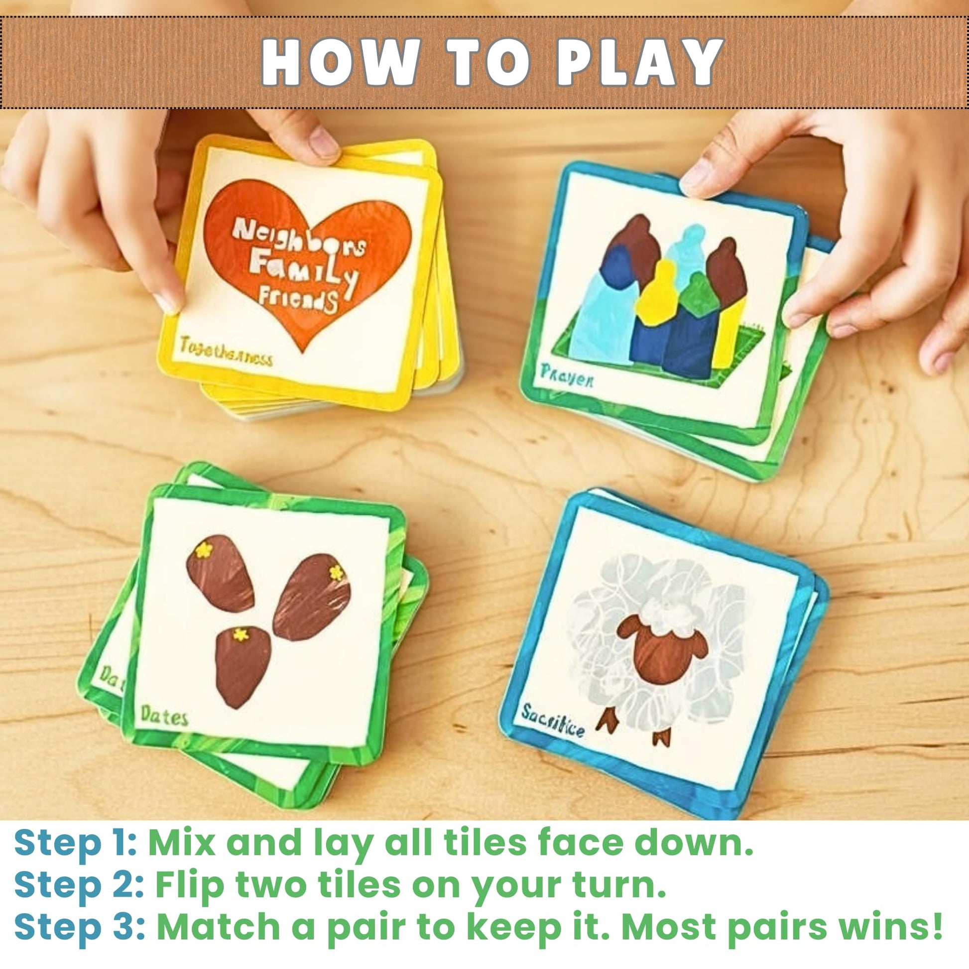 Ali Mustafa Games The Muslim Memory Game Eid Edition, Ramadan Gifts for Kids Ages 4-8, Islamic Educational Toy, Eid Gifts for Children, Screen-Free