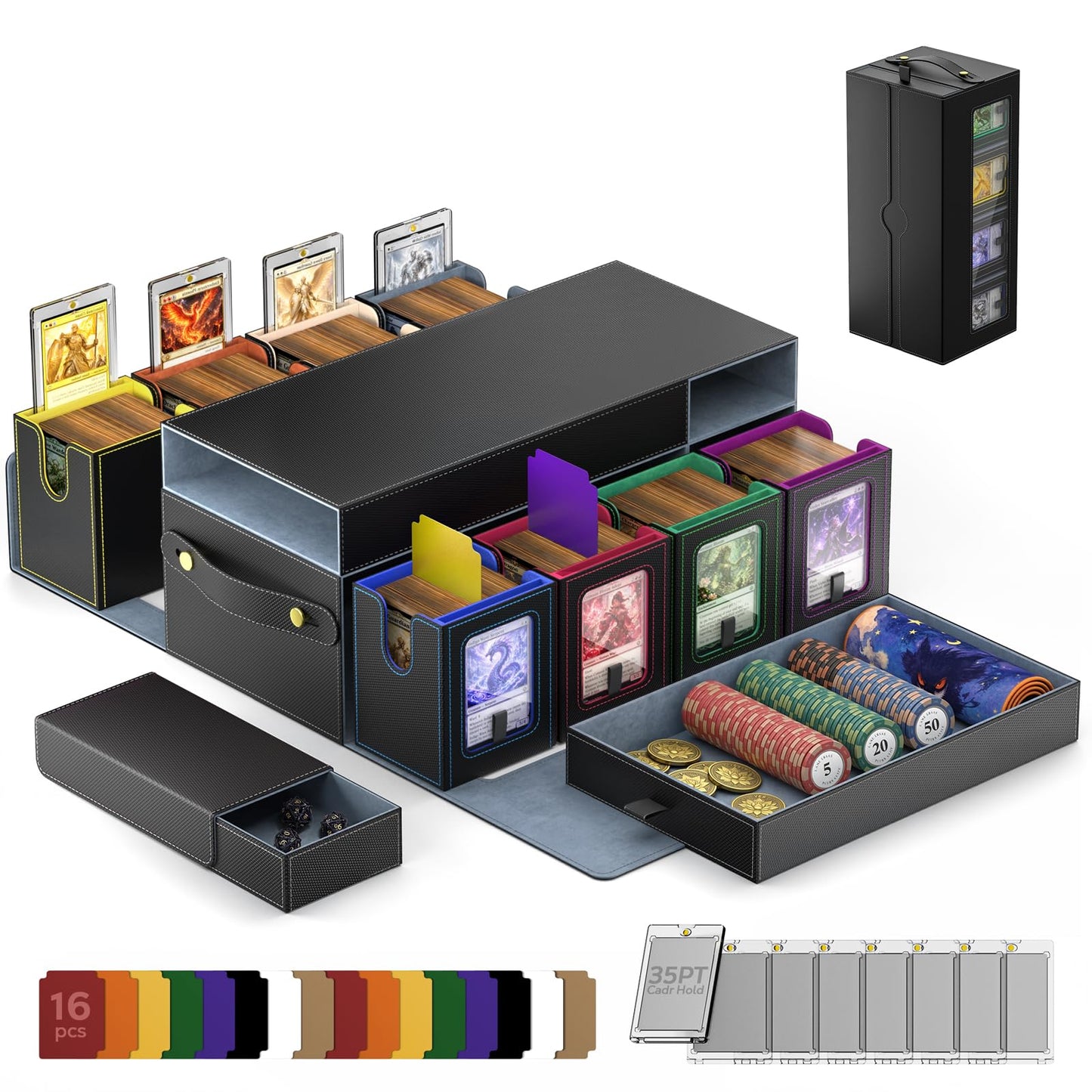 MoKo Commander Deck Box for MTG, 8-Deck Modular Card Case w/Playmat Storage & Dice Tray, Holds 1040+ Double-Sleeved Cards, Magic Card Storage Box