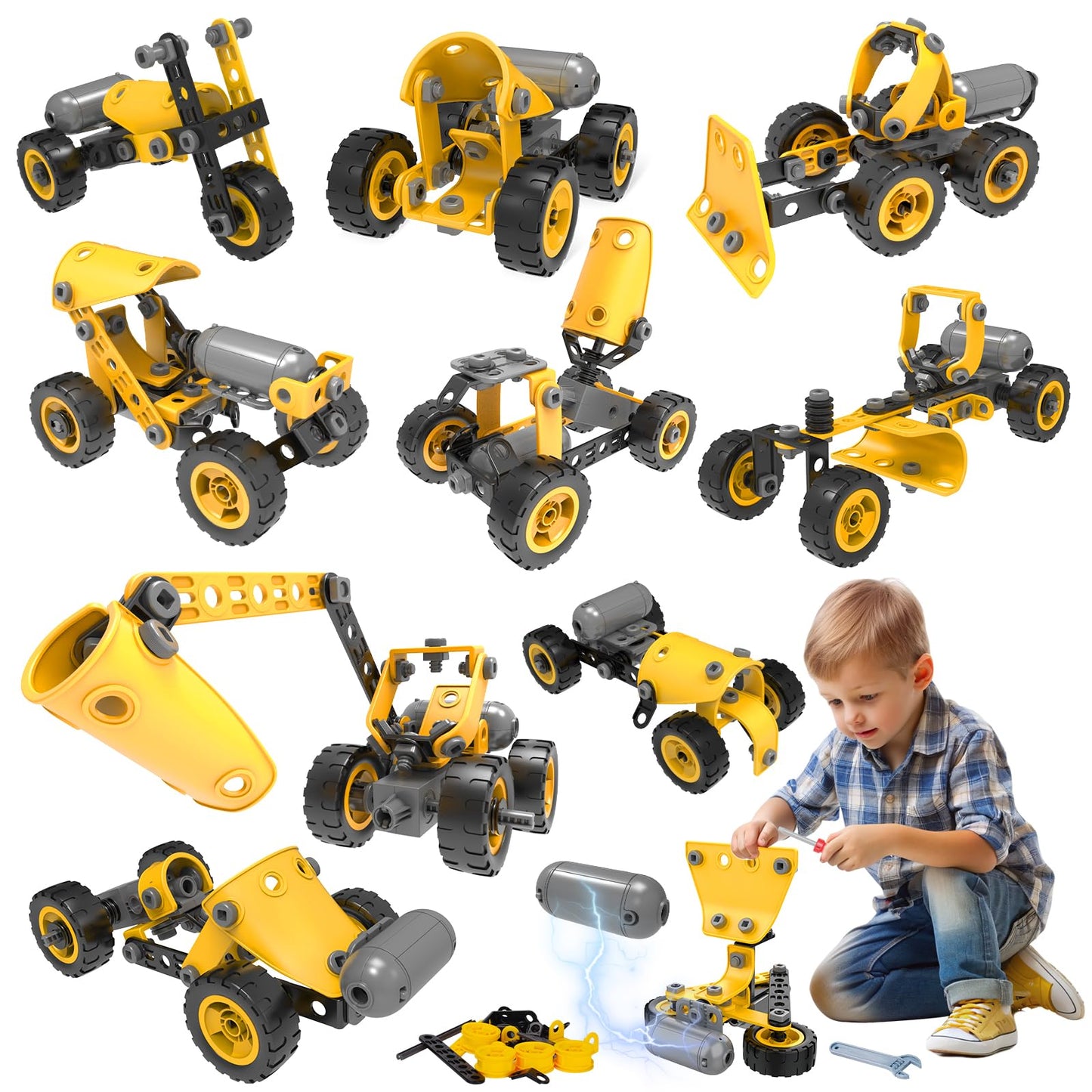 10 in 1 Kids STEM Building Toys, Electric Building Blocks Toys Set for 5 6 7 8+ Year Old Boy, Educational STEM Learning Construction Excavator Kit