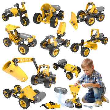 10 in 1 Kids STEM Building Toys, Electric Building Blocks Toys Set for 5 6 7 8+ Year Old Boy, Educational STEM Learning Construction Excavator Kit