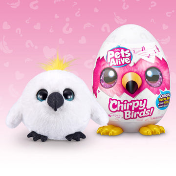 Pets Alive Chirpy Birds (White Cockatoo) by ZURU, Electronic Pet that Speaks, Giant Surprise Egg, Stickers, Comb, Fluffy Clay, Bird Animal Plush for