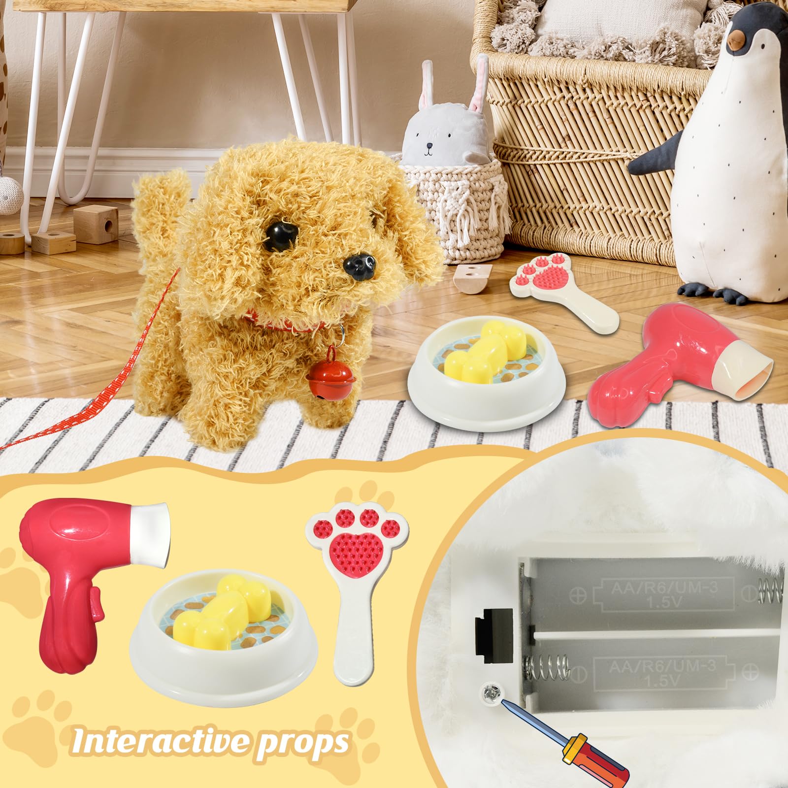 lonfypeng Plush Toys Walking Dog Toys that Can Walk, Bark and Wag Tail,Interactive Electronic Pet Toys Puppy with Leash,Easter Christmas Birthday Gift